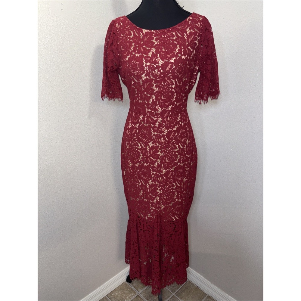 Ever After Bodycon Mermaid Dress‎ Women's Medium Red Floral Tan Cocktail Classy